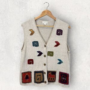 Vintage Northern Isles Sweater Vest Button Front Linen Blend XL